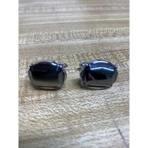 VTG 50s Swank Classic Oval Silver Tone w/Rectangular Black Stone Cufflinks